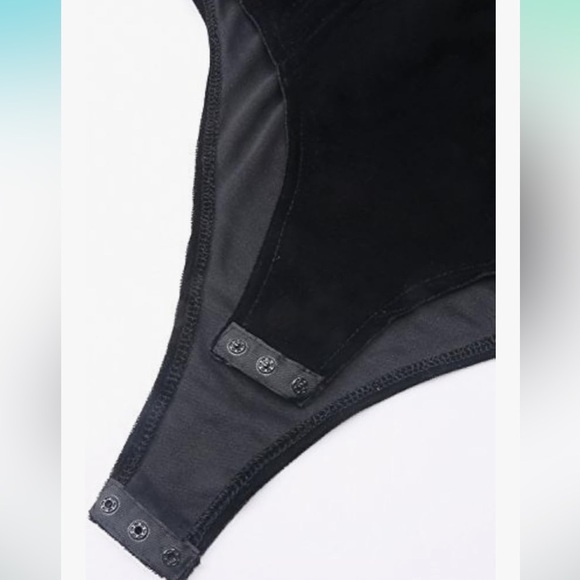 Sexy Velvet Strapless Bodysuit  Vintage Deep V  Lace Up Cross Back Black M - Picture 2 of 6